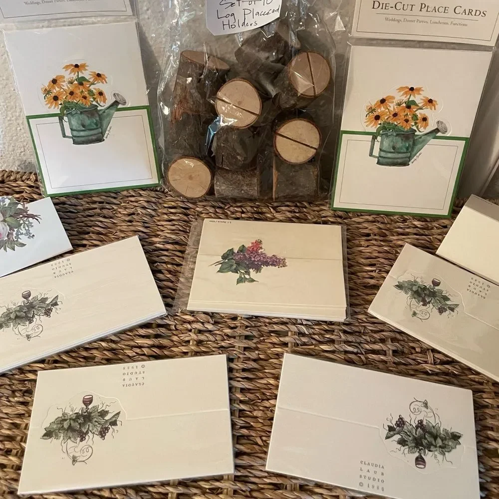 Pine Wood Place Setting Holders Caspari & Claudia Laub 1988 Die Cut Place Cards